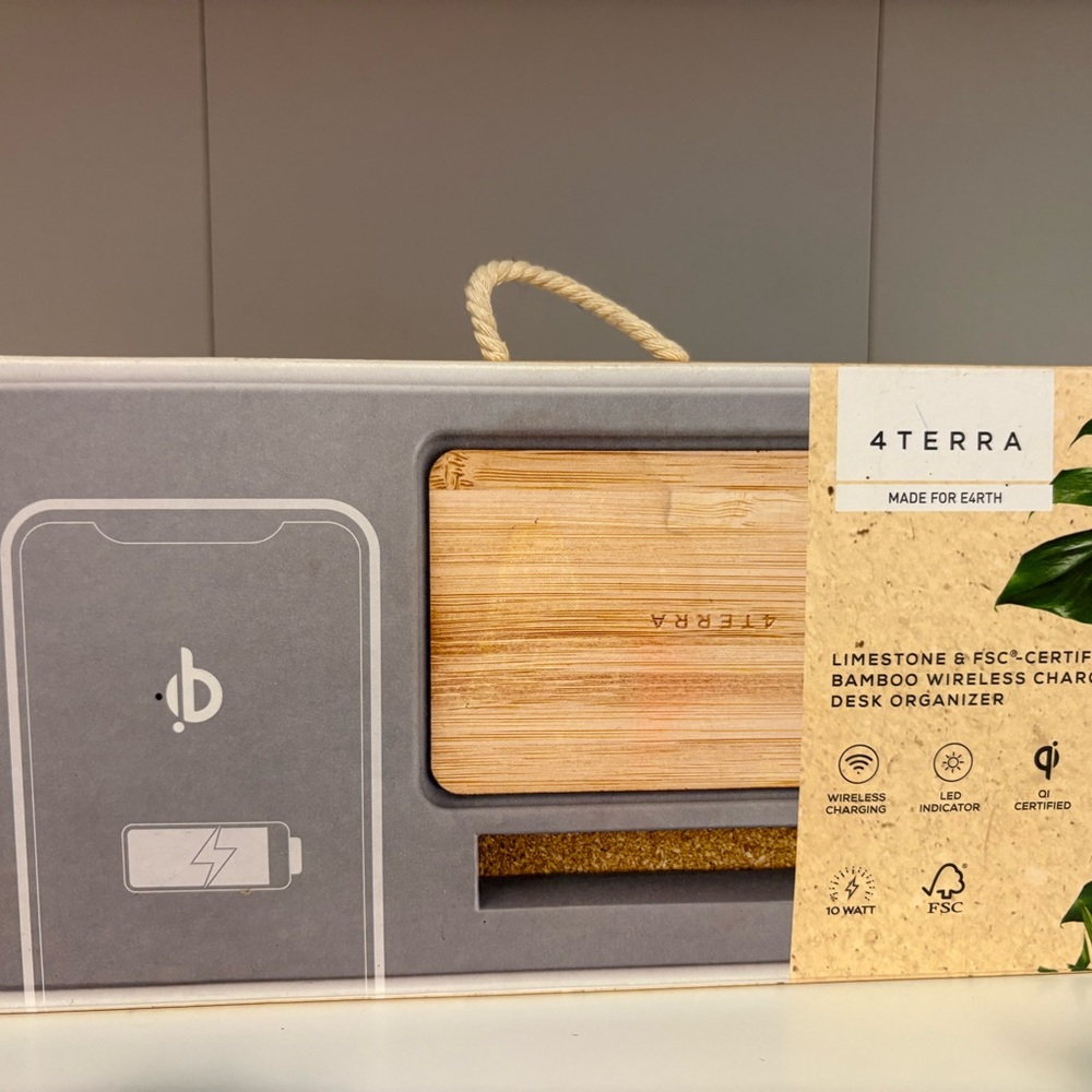 Bamboo Wireless Charger Desk Organizer - Natural Wood